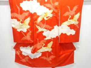 絞り群鶴模様刺繍一つ紋子供着物(内袖・長襦袢付き)